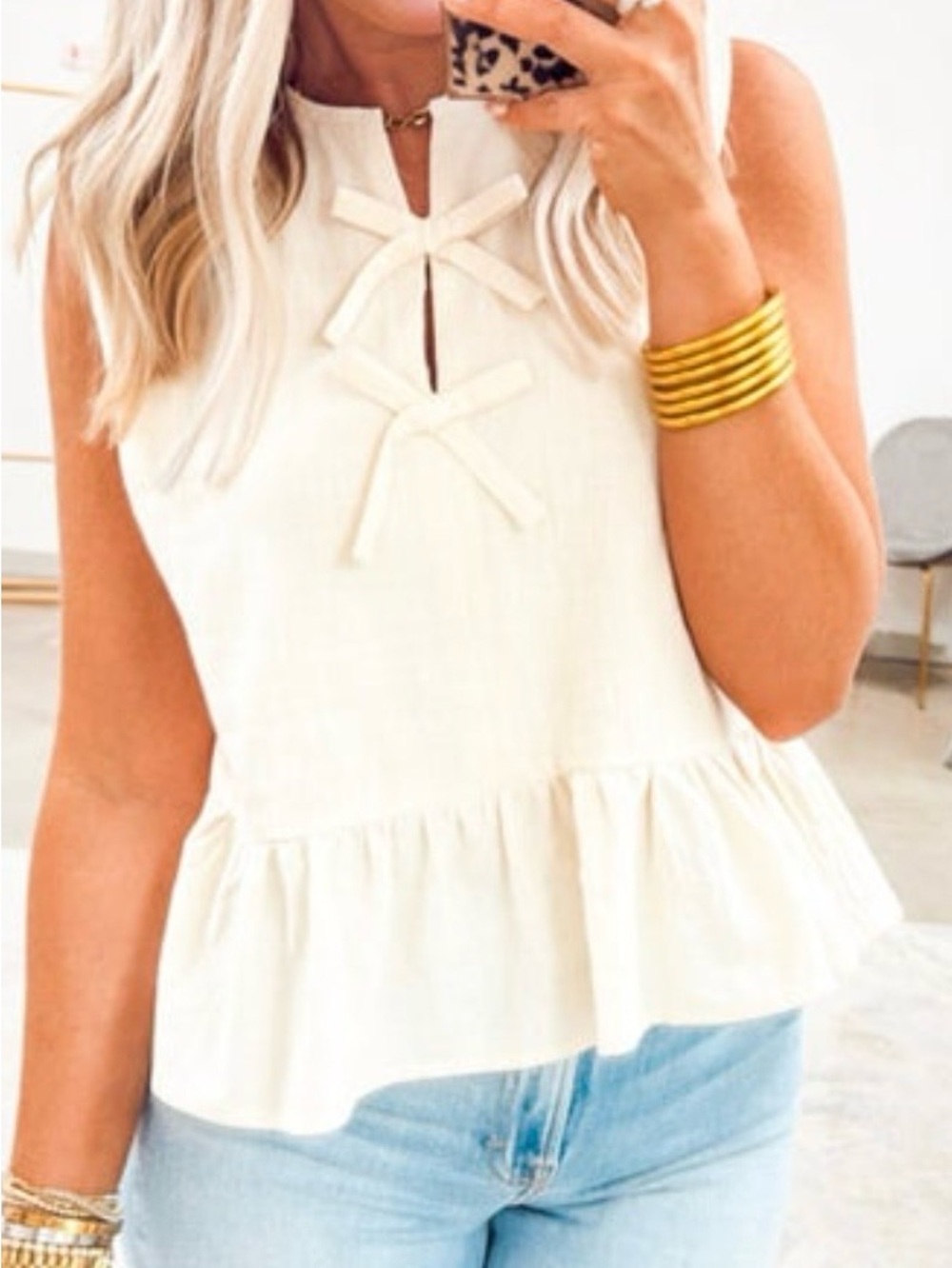 WISHLIST Bow Peplum Top Cream